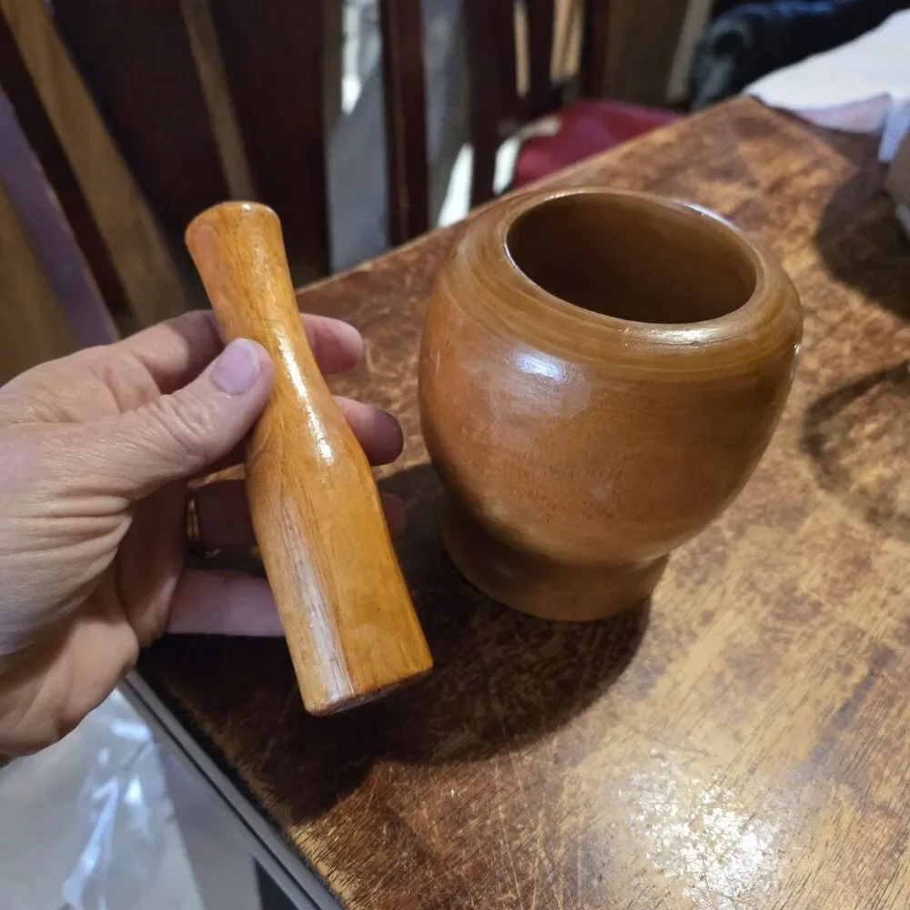 Vintage Wood Mortar and Pestle Wooden Kitchen Apothecary Spice Grinder
